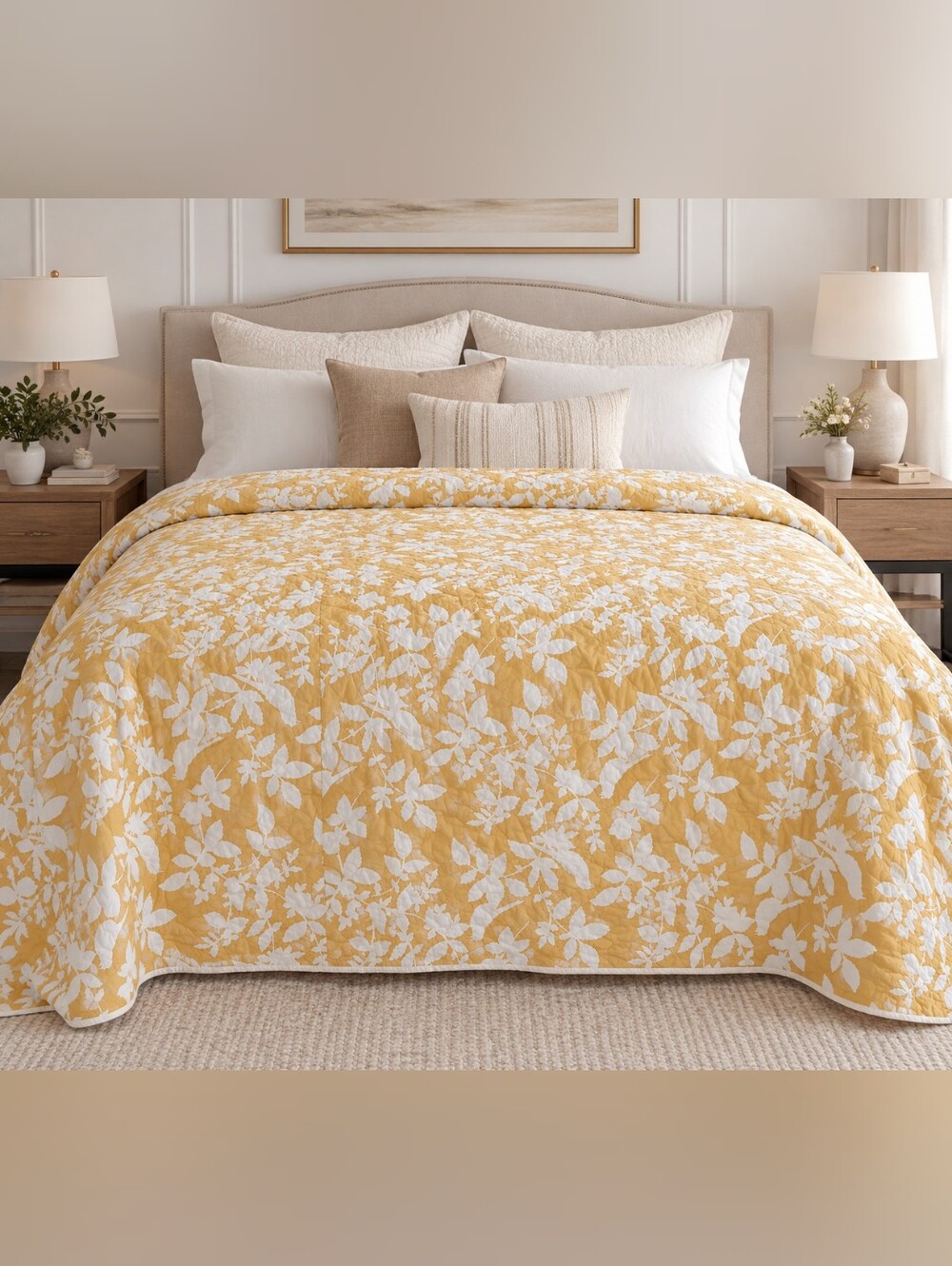 Sunlit Floral Quilted Coverlet in Yellow and White